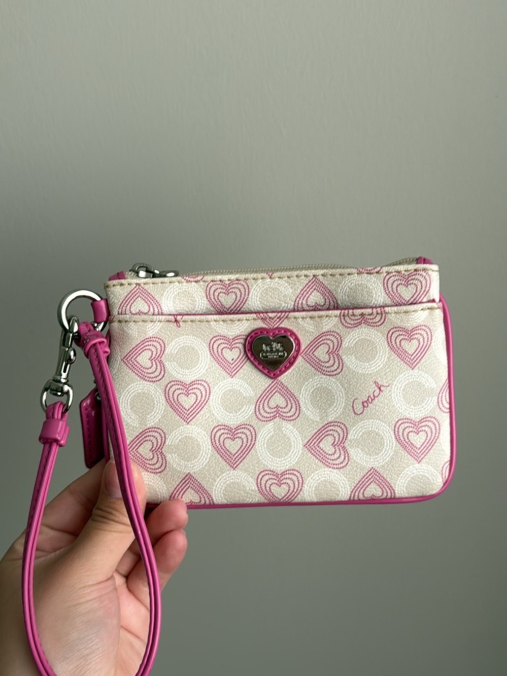 Coach Pink Heart Wristlet